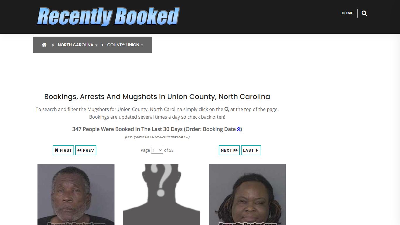 Bookings, Arrests and Mugshots in Union County, North Carolina